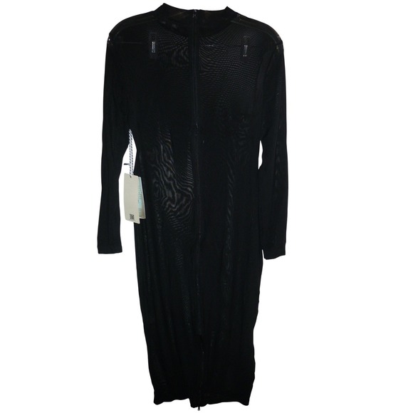 Black Sheer Mesh Midi Dress Long Sleeve Mock Neck Bodycon - IRIS LA Size M - Picture 8 of 10